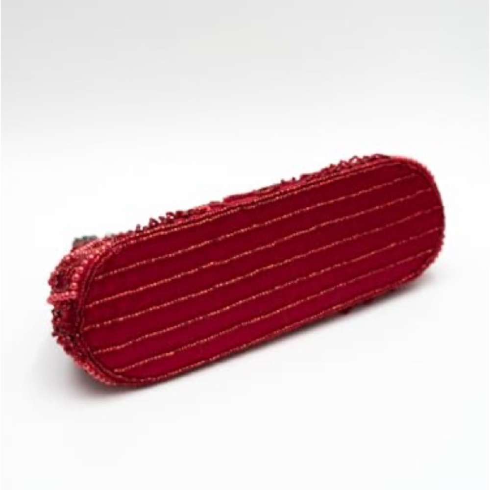 Red Beaded Evening Crossbody Bag with Silver Hardware - Picture 9 of 10